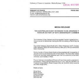 Australian D-Day Veterans Awarded Legion of Honour, 2004