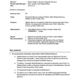 Rod Yendle Oval, Whalan Reserve - Naming