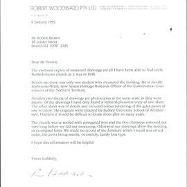 Letter regarding St Bartholomew's Church architecture, 1992