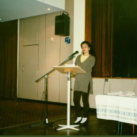 Performer at Croatian literature afternoon, Bowman Hall