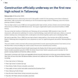 Construction officially underway on new high school in Tallawong, 2025