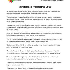 New life for old Prospect Post Office media release, 2023