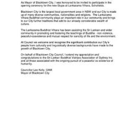 Opening of Stupa at Lankarama Buddhist Vihara media release, 2006