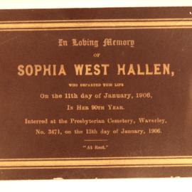 Sophia West Hallen memorial plaque