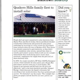 Quakers Hill family first to install solar, c2006