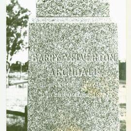 Barry Yelverton Archdall grave text, Pearce Cemetery, c1978