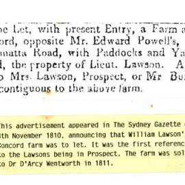 William Lawson's Concord land advertisement, 1810