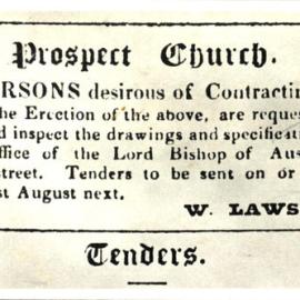St Bartholomew's Church tender notice, 1838