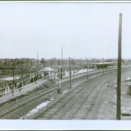 Blacktown station awaiting first electric train, 1955