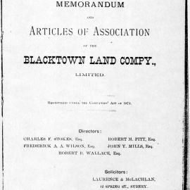 Memorandum and Articles of Association of the Blacktown Land Company Limited