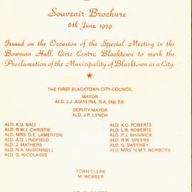 Proclamation of Blacktown as City - Souvenir Brochure