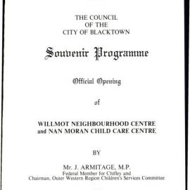 Willmot Neighbourhood Centre, official opening programme